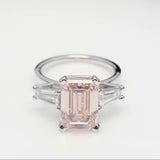 5.00 ct Pink Emerald Diamond Ring with 2 white side diamonds