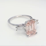 5.00 ct Pink Emerald Diamond Ring with 2 white side diamonds
