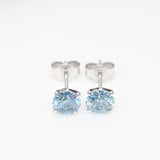 2 x 1.00 ct Vivid Blue Round Diamond Earrings