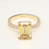 4.00 ct Yellow Emerald-Cut Diamond Ring with Side Stones